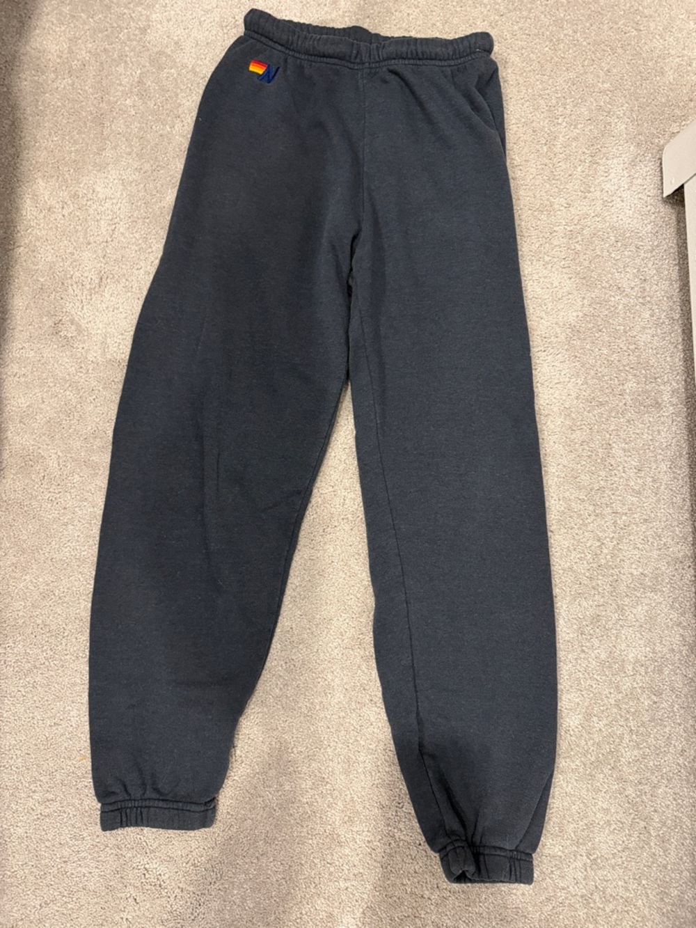 Aviator Nation Black Fleece Jogger Pants with Rainbow Stitch